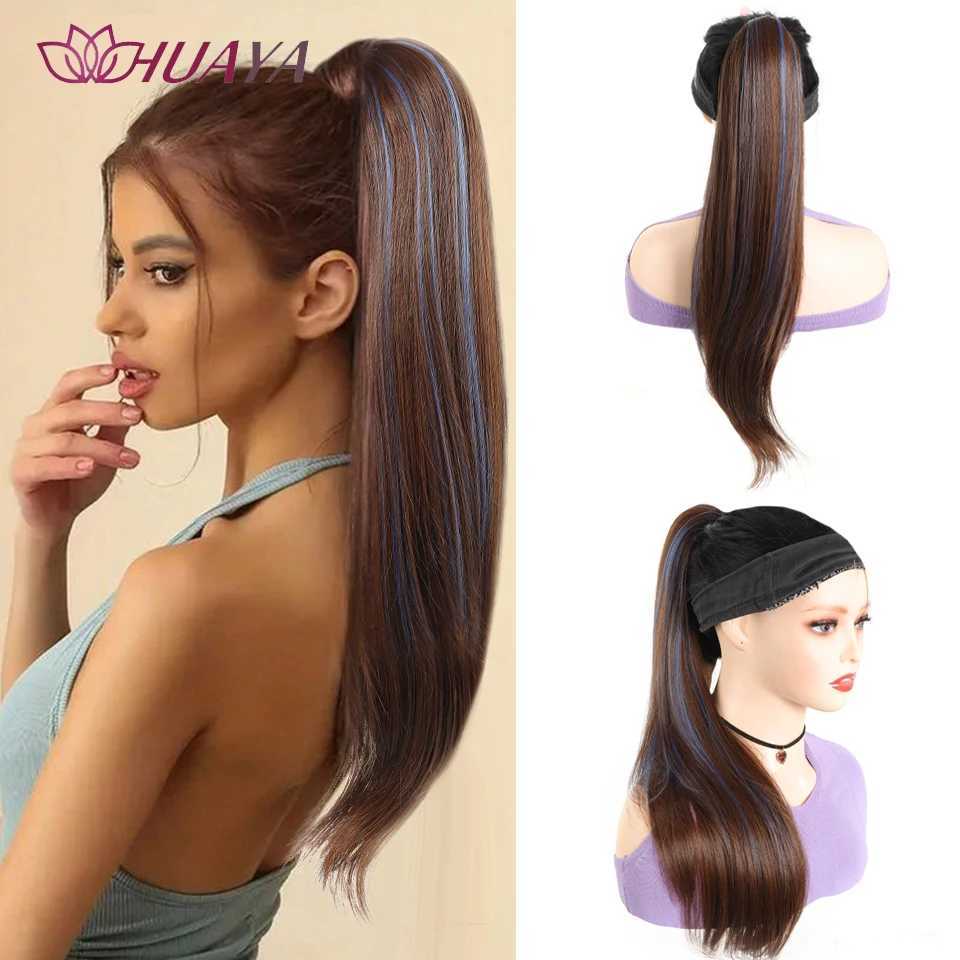 Synthetic wig ponytail 24 inch high gloss grip high ponytail slightly curled long hair ponytail for daily use. W240817