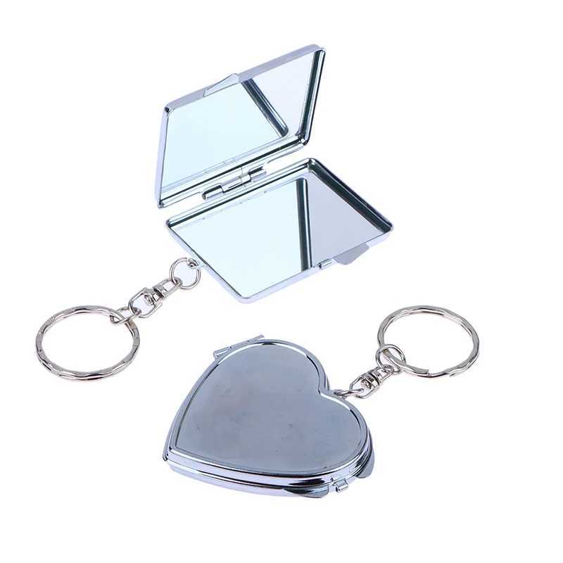 Round Heart Oval Sqaure Shape Double Sides Cosmetic Mirror Metal Folding Keychain Makeup Mini Mirror With Krychain Y240819