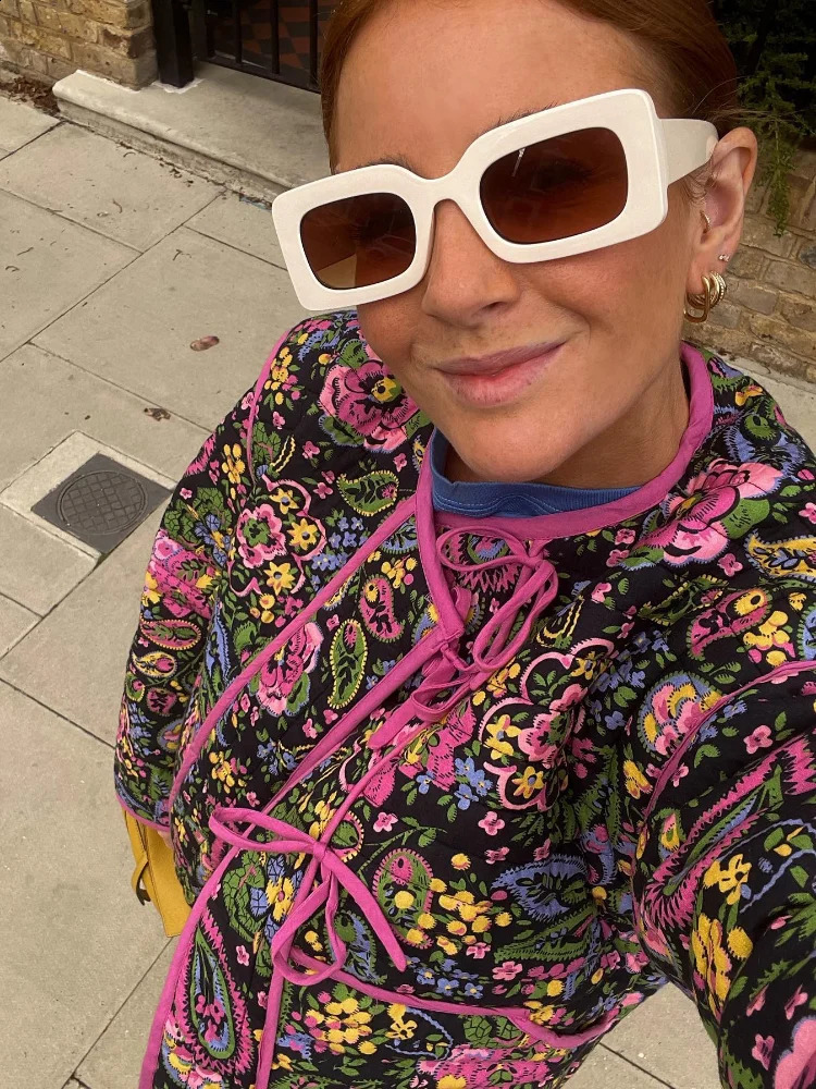 Fashion Women Floral Print Lace Up Cotton Coat Lady Chic Long Sleeved O-neck Pockets Quilted Jacket Autumn Female Warm Outerwear 240819