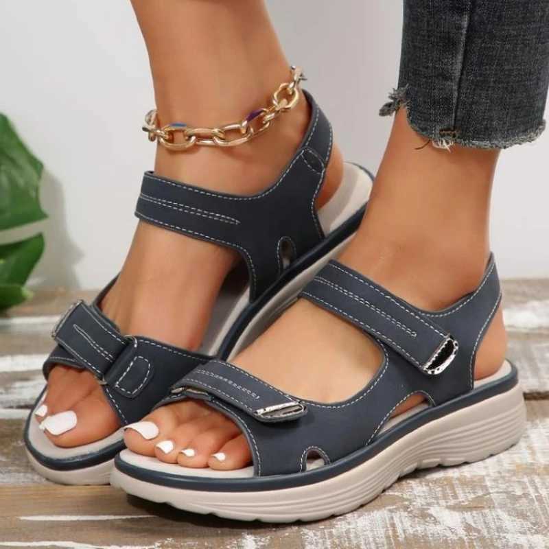 Women Designer Hook Loop Sandals Summer New Woman Leather Pu Light Leisure Wedge Platform Shoes Girls Outside Anti-slide Shoes CL240806
