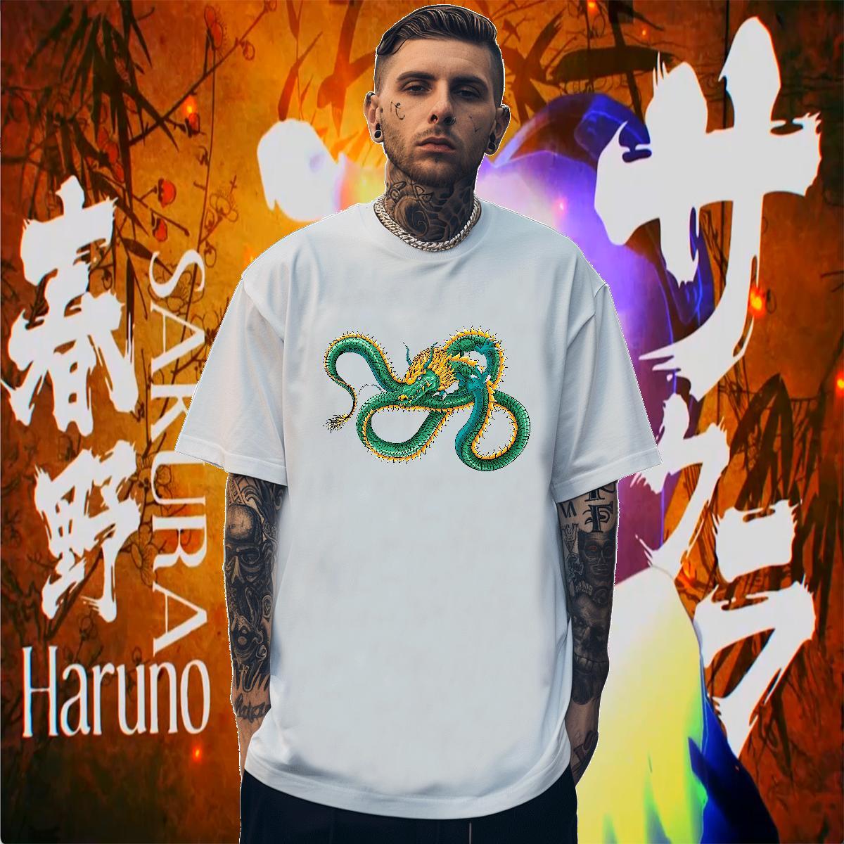 Men T Shirts 230g Cotton dragon Summer Casual O-Neck Short Sleeve Asian Size Men Tops Tees Fashion Design Soft Tshirts