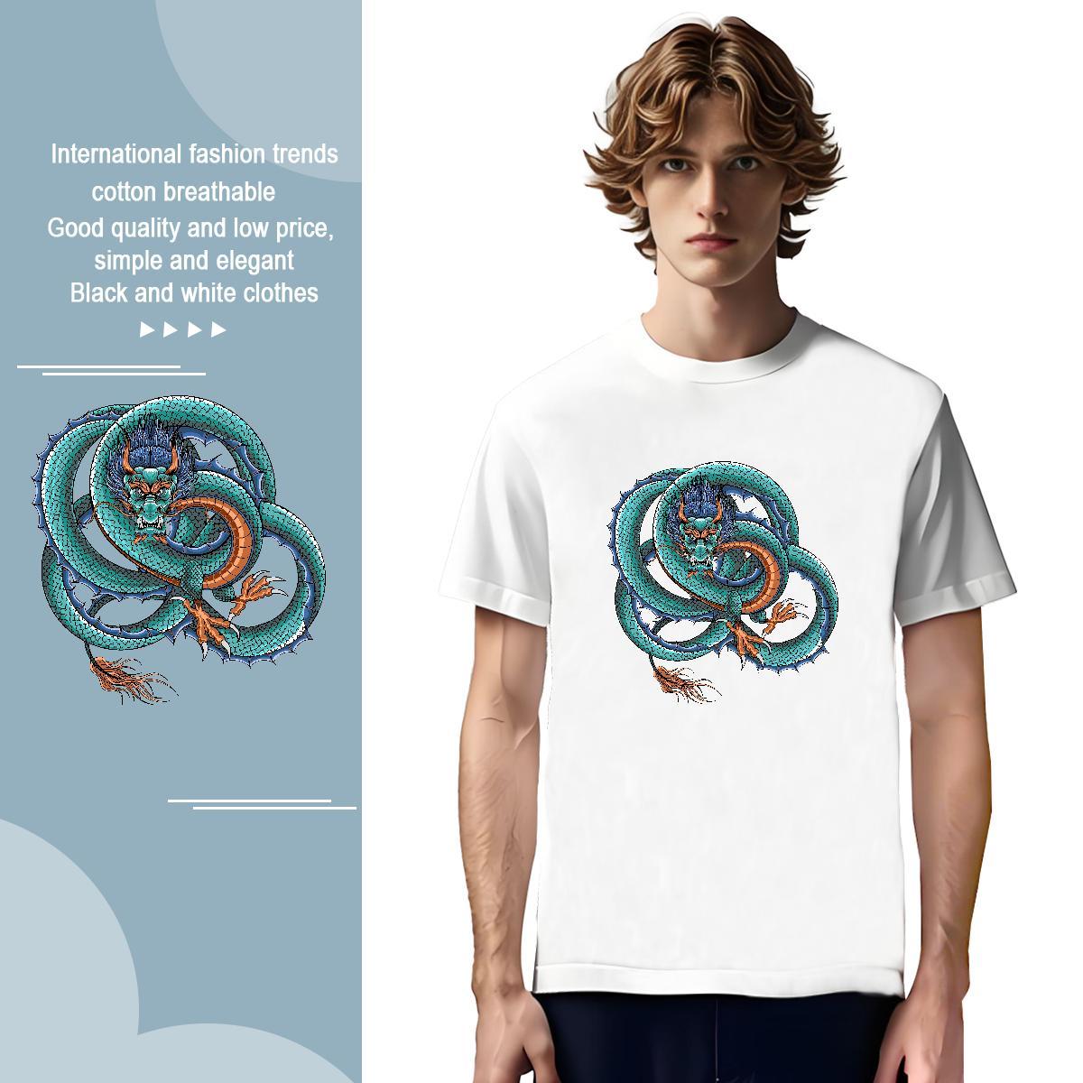 T-Shirts 100% Cotton 230g dragon Anime Printing Street Breathable Soft Plus Size Custom Men Tshirts Classic TOP Quality Clothes