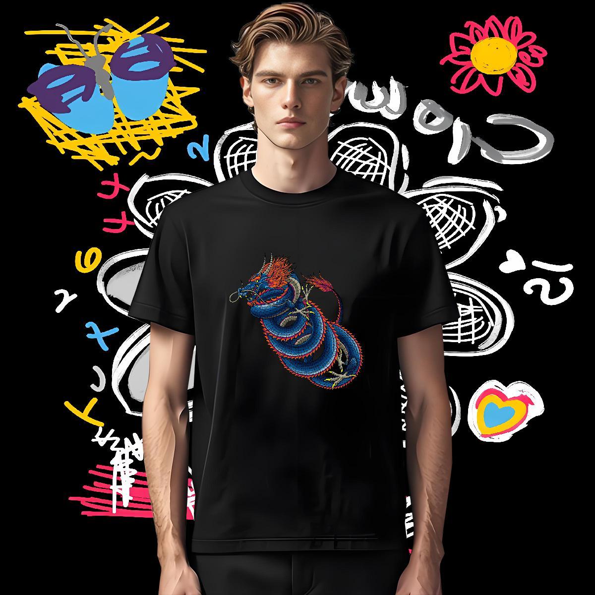 T shirt 230g Pure Cotton dragon Sports Casual Short Sleeve Soft Floral Print Tshirt for Man Woman New Unisex Tee Shirt