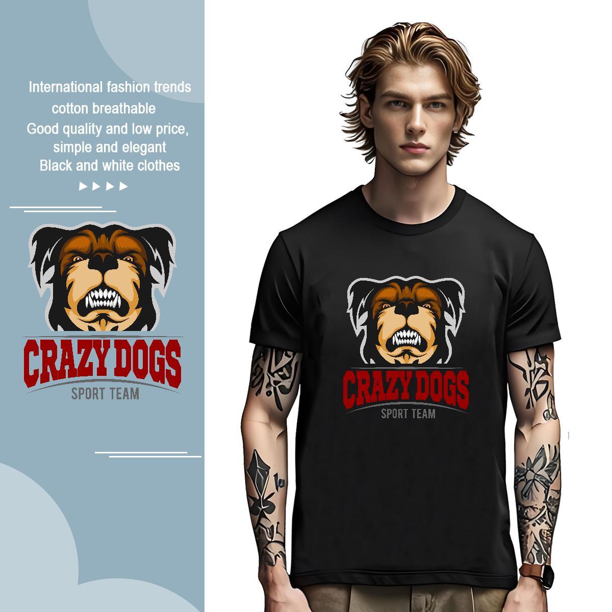 Free Shipping Mens T Shirts crazy dog Breathable Crew Neck Home Outdoor Custom Print Oversized 230g 100% Cotton Men Clothes T-Shirt Fashion Casual Pol