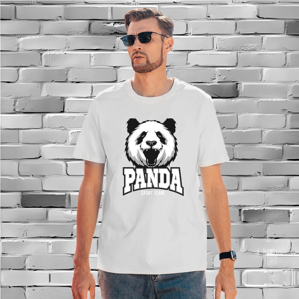Popular Men T Shirts panda Round Neck Short Sleeve Sports Casual Cartoon Print 230g Cotton Men Tshirts Classic Tops