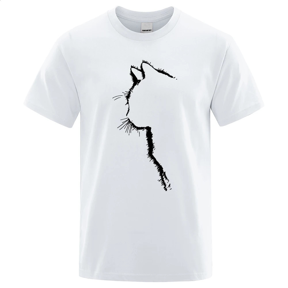 Cotton Tshirts for Men Funny Printed Cool Cat Animal T Shirts Oversized Loose Short Sleeve Tshirt Male Hip Hop Streetwear 240820
