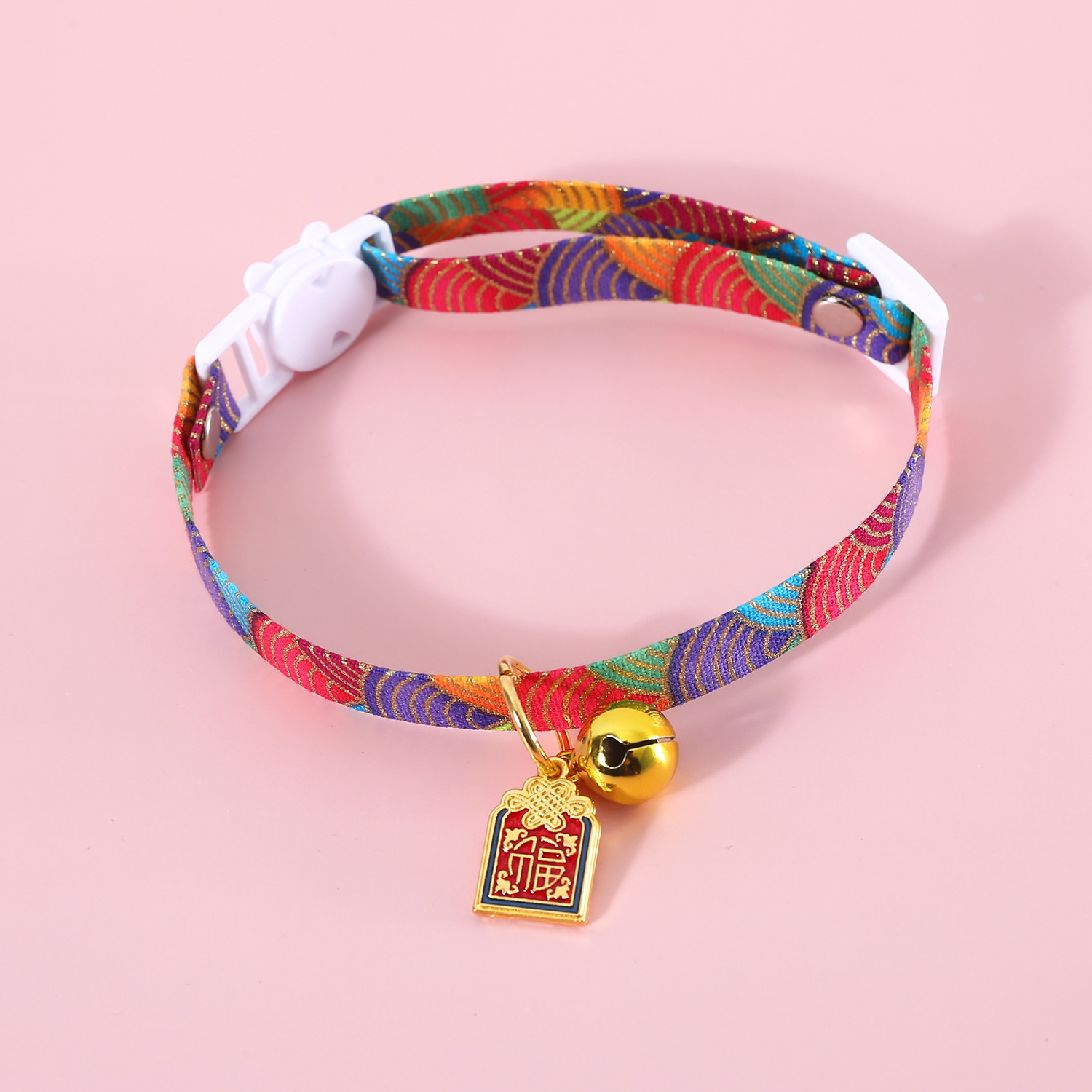 Chinese Style Pet Embroidery Adjustable Bell Cat Dog and Wind Charm Collar Accessory Choker 17-33cm