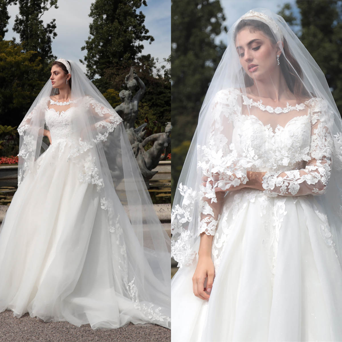 Elegant Wedding Veil Lace Two Layer Long Chapel Length Veils Applique Edge With Comb Custom Made Bridal Accessories High Quality