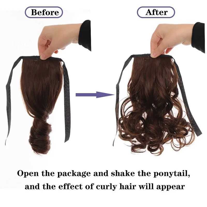 Wigsin synthetic 10 inch wavy ponytail short hair wavy curly ponytail brown brushed clip style female hair extension wig W240817