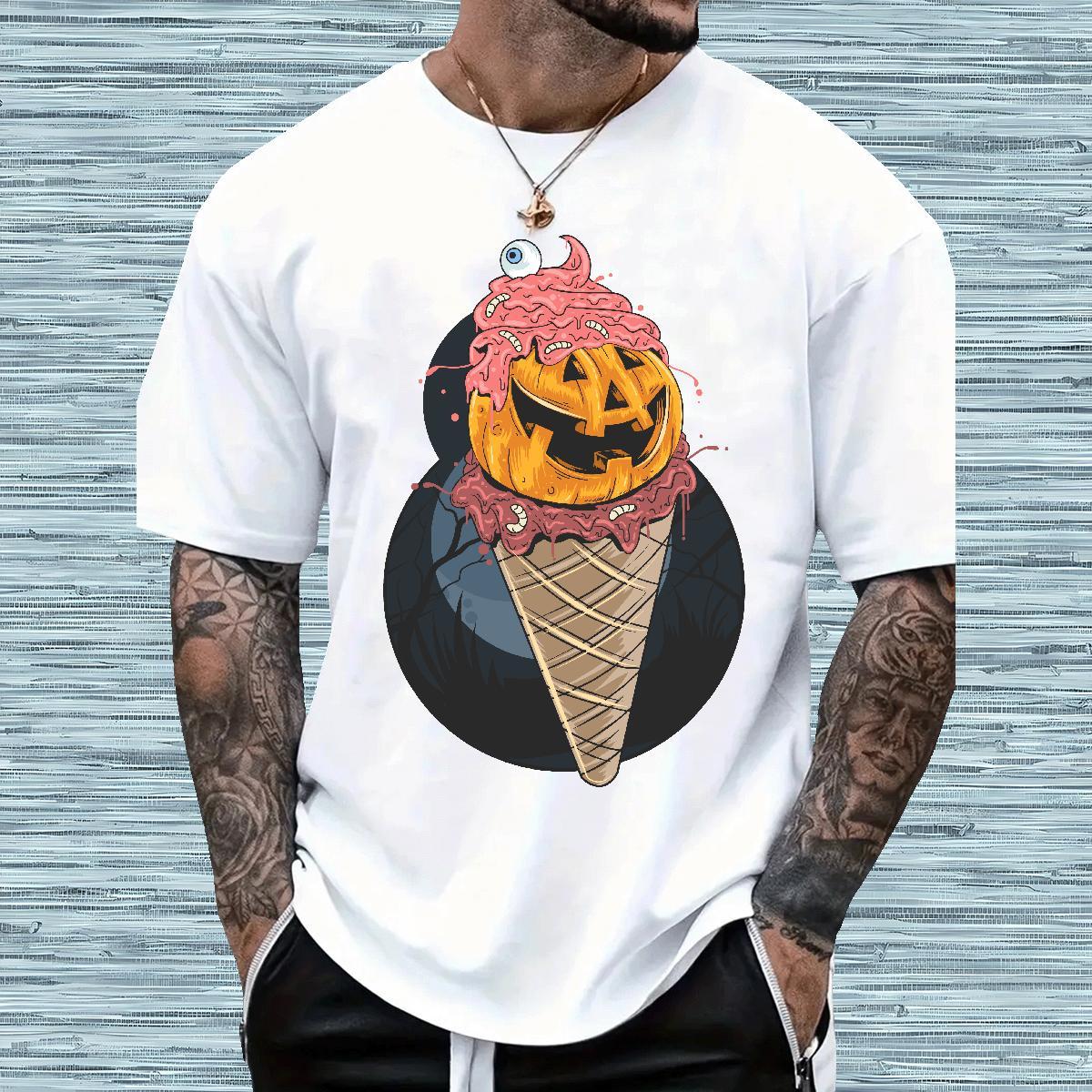 Free Shipping Men Tshirts ice-cream Casual Beach 100% Cotton 230g Top Tees O-Neck Short Sleeve Wholesale T-Shirts for Men DIY Logo Oversized