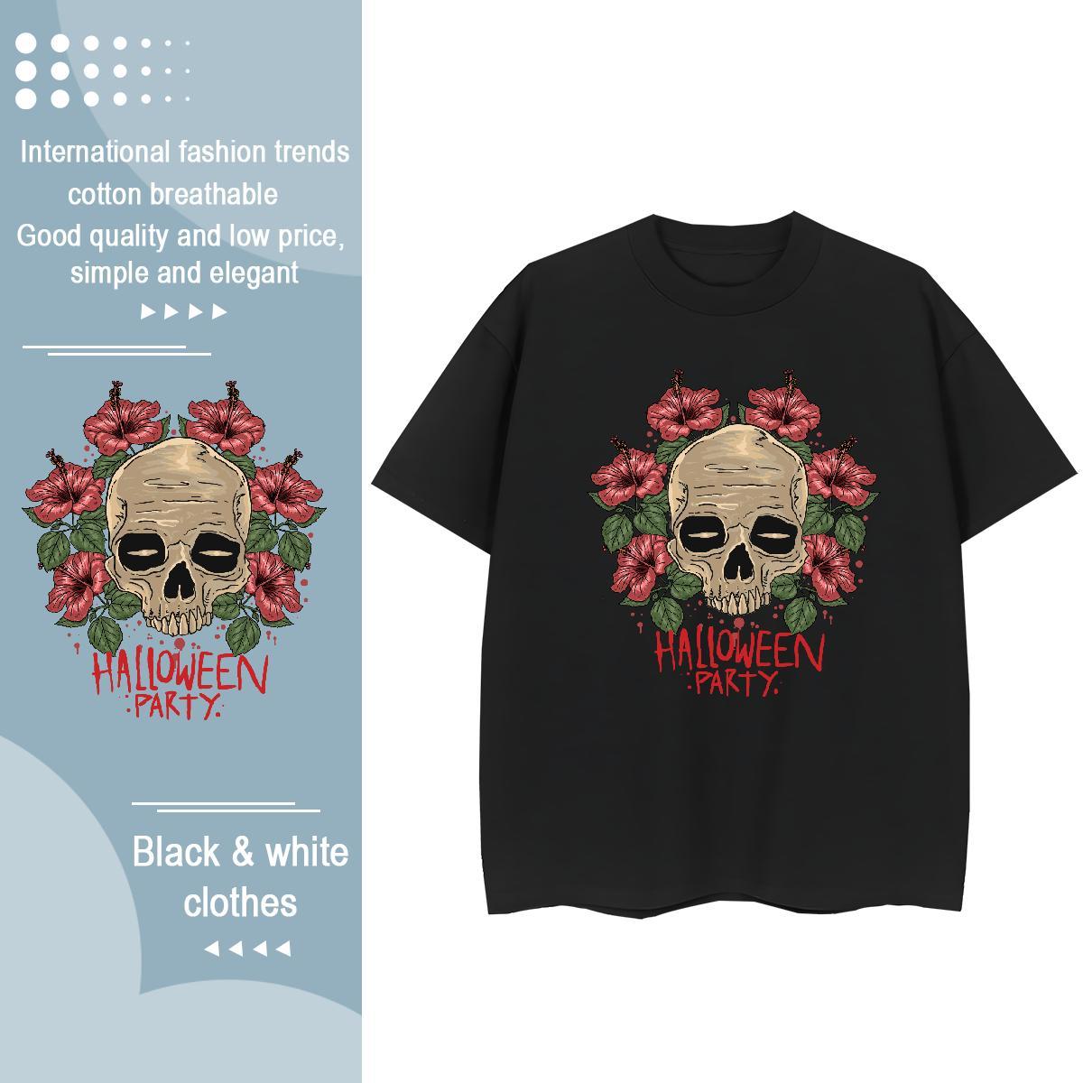 Classic T-Shirts for Men flower Short Sleeve Soft Hip Hop Street Skull 230g Pure Cotton Couples T Shirts Free Shipping Clothes