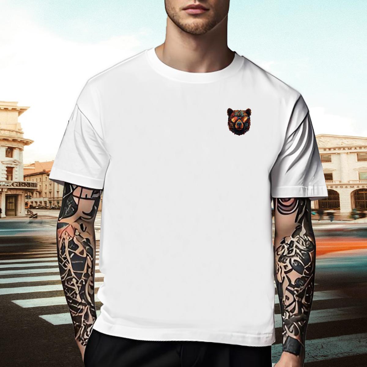 Factory Direct Mens Tshirts bear Daily Outfit 230g Pure Cotton Tops Breathable Short Sleeve Loose Fit T Shirt For Man Cartoon Printing L-4XL