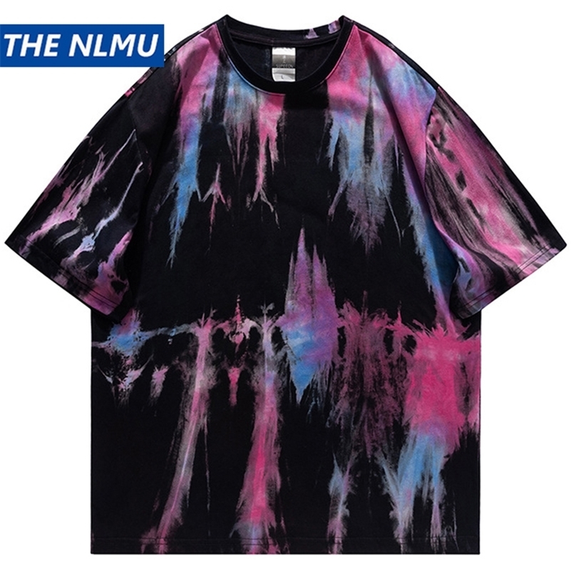 Men Harajuku Tie-dye T-shirt Summer Oversized Hip Hop T Shirt Y2K Streetwear Tee Top Short Sleeve Loose Tshirt 240819