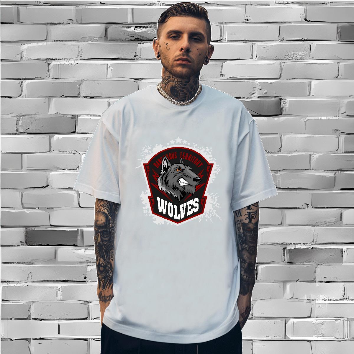 Comfortable T-Shirts for Men wolf Crew Neck High Street Hip Hop Anime Print 230g Pure Cotton Tshirts New Designer Tees