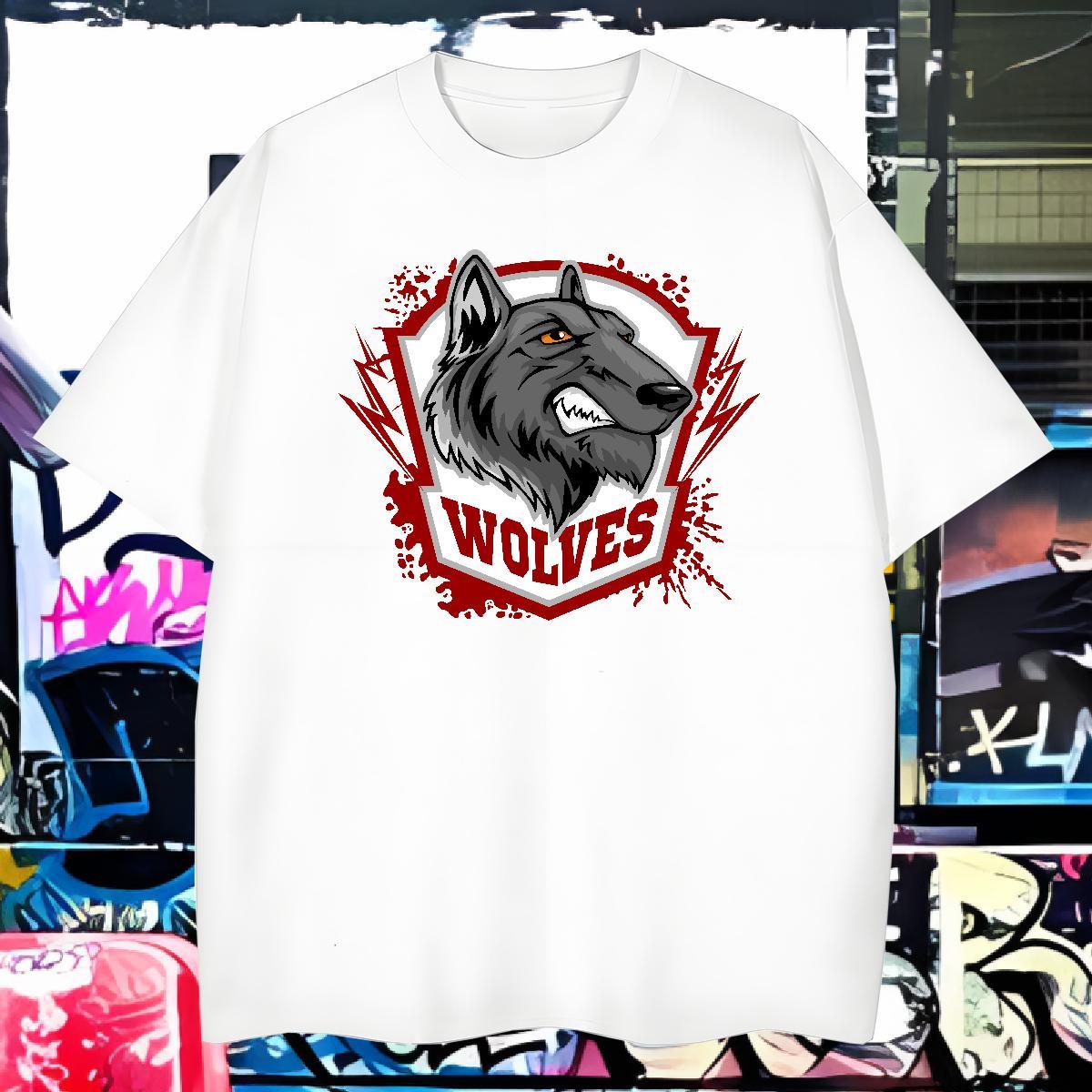 Cool Design T Shirt For Man wolf Crew Neck Hip Hop Cartoon Printing L-4XL 230g 100% Cotton Men Tees Custom Tops
