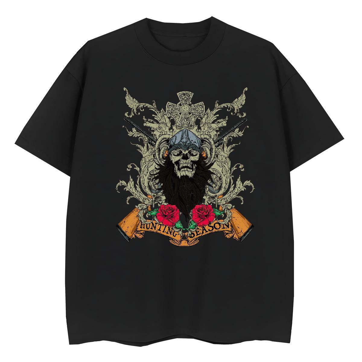 Comfortable T shirt flower Pure Cotton Casual Daily Wear Skull 100% Cotton 230g Men Tshirts Casual New Tees