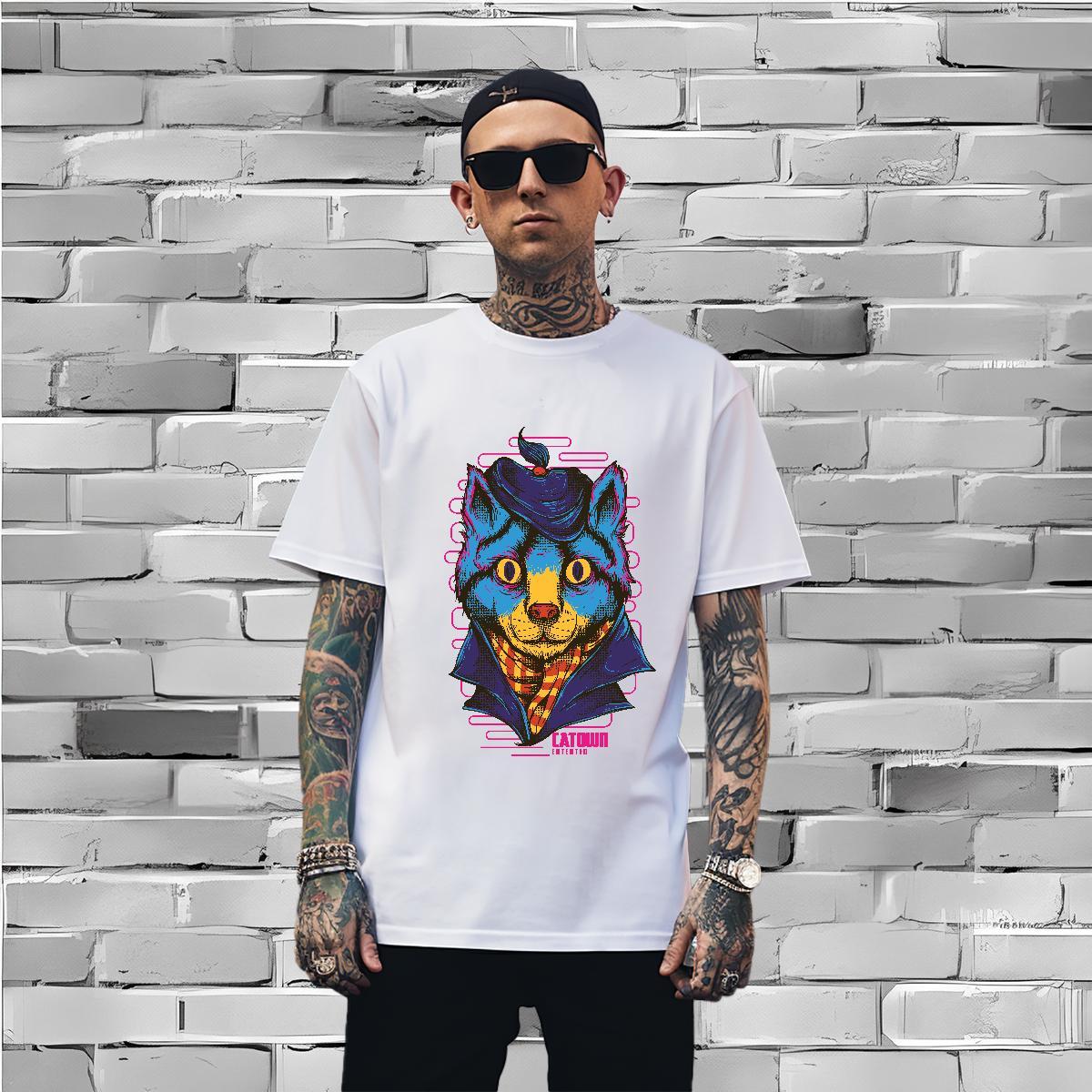 Loose Fit Blue cat T Shirt For Man Daily Wear Tshirt for Man Woman 230g Pure Cotton Stylist Breathable Custom Print Plus Size Tops Shirt