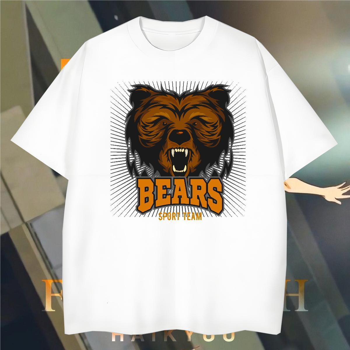 Man T Shirts 100% Cotton 230g bear High Street Hip Hop Breathable Short Sleeve Asian Size Men Clothes T-Shirt Stylist Cool Design Polos