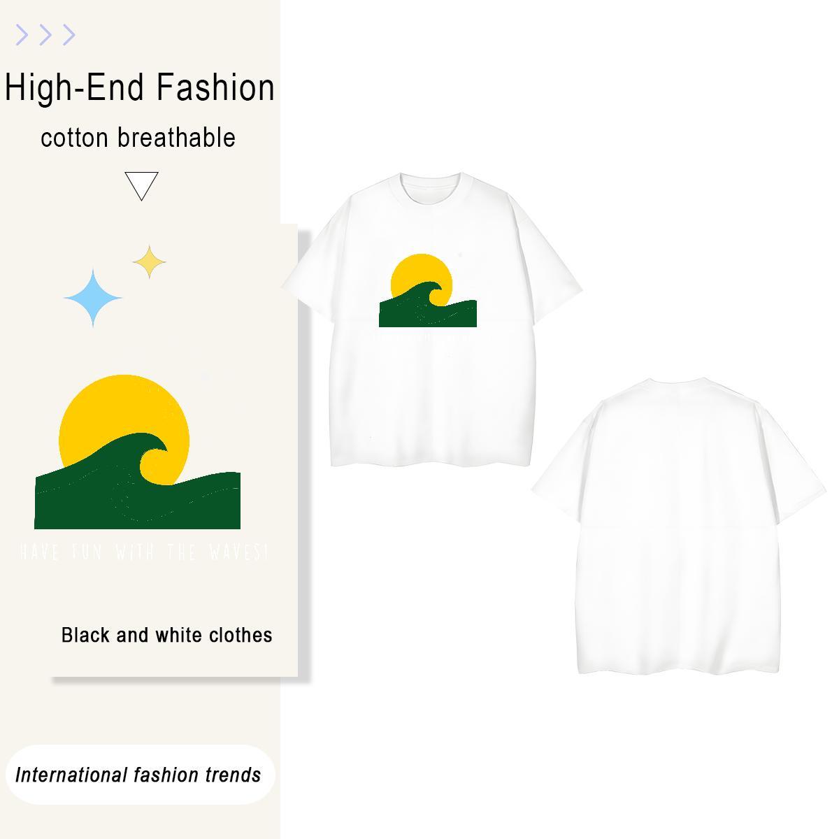 High Quality wave 230g Pure Cotton Men Clothes T-Shirt Hip Hop Breathable T Shirts Men New Arrival Custom Anime Wear
