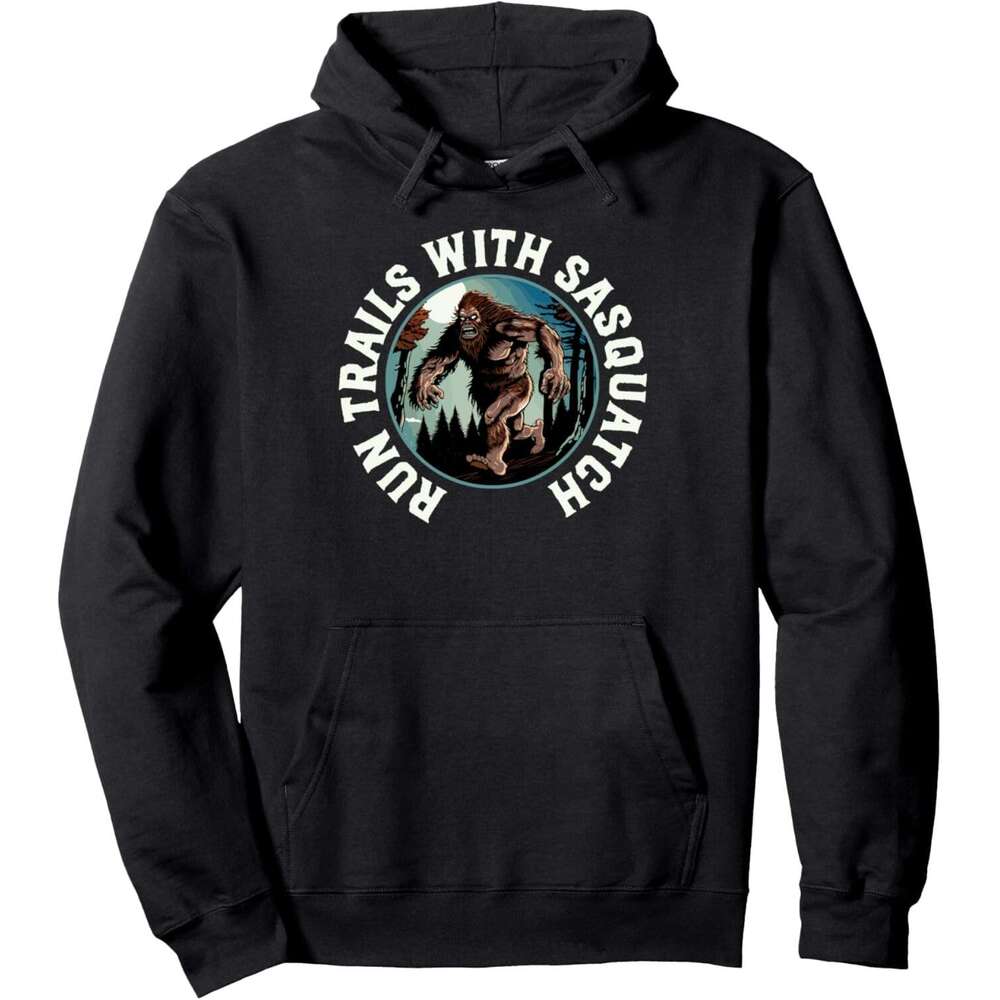 Hoodie for Mens Womens Run Trails With Sasquatch Bigfoot Trail Runner Retro Pullover Hoodie Hoodies sweatshirt pullover jacket Long sleeve