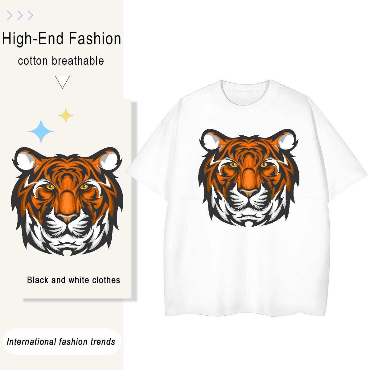 Classic Men Tshirts Sports Casual 230g Pure Cotton DIY Anime Short Sleeve Soft tiger Men T Shirts Classic Casual Polos