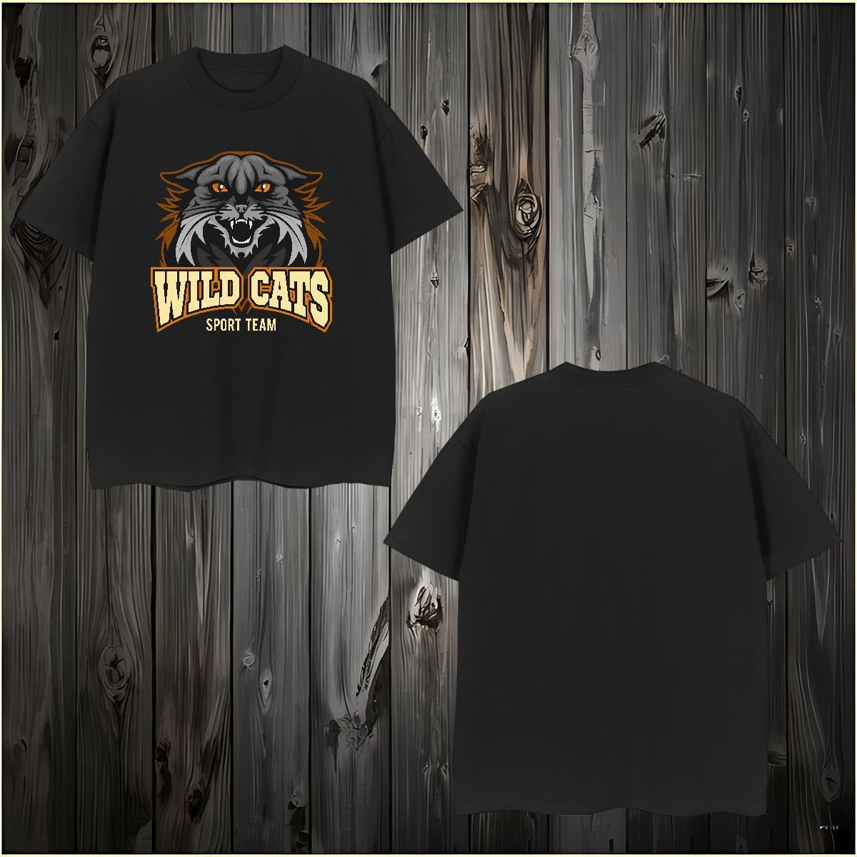 Men T Shirts 230g Pure Cotton wild cat Street Wear Breathable Crew Neck Customized Print Men Clothes T-Shirt 2024 Wholesale Tops Shirt