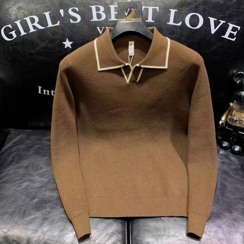 Spring Autumn Mens Knitting Long Sleeve Solid High Quality Polo Shirts Sports Business Slim Fit Polo Shirt Fashion Tees Tops 240820