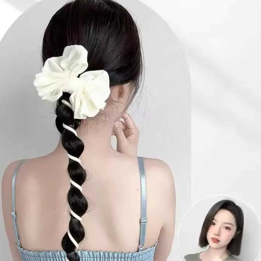 Womens synthetic wig clip fashionable bow tie phone line fake ponytail wig womens twisted braided bubble tied hair extension W240817