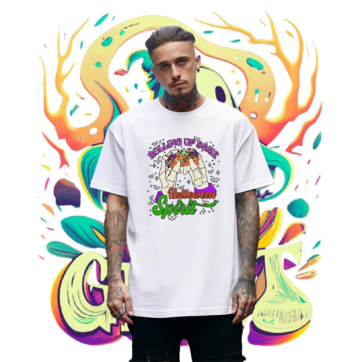 Fashion Casual halloween Men Tees 230g Cotton Men T Shirts DIY Printed Home Outdoor Breathable Crew Neck Classic Tshirts
