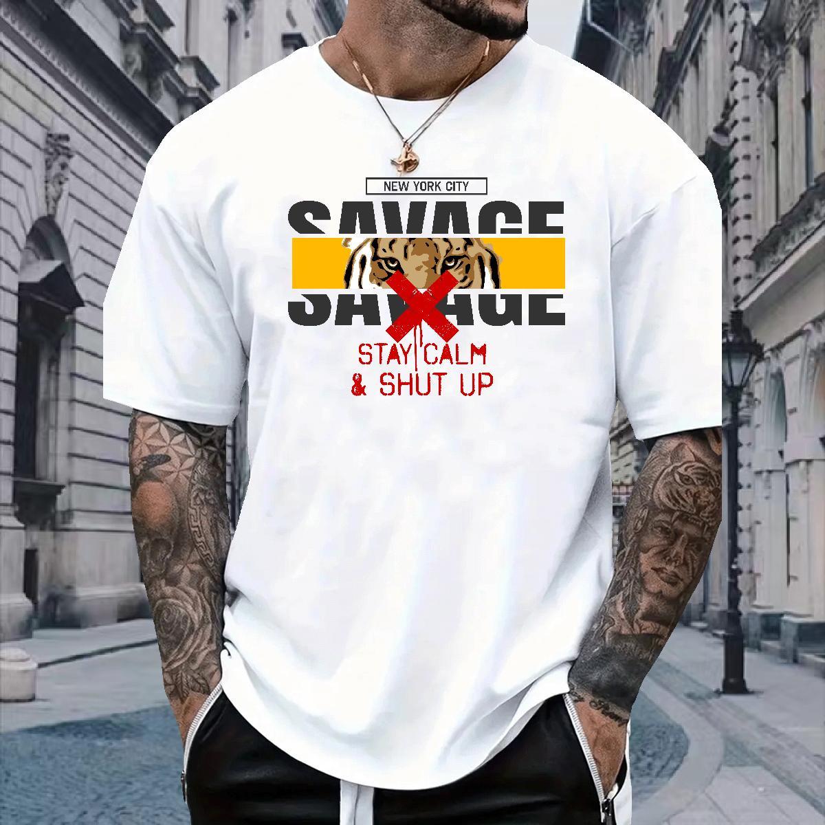 Unisex T-Shirts tiger O-Neck Short Sleeve Daily Outfit Cartoon Printing L-4XL 230g 100% Cotton Men Tees Designer Fashion Tops Shirt