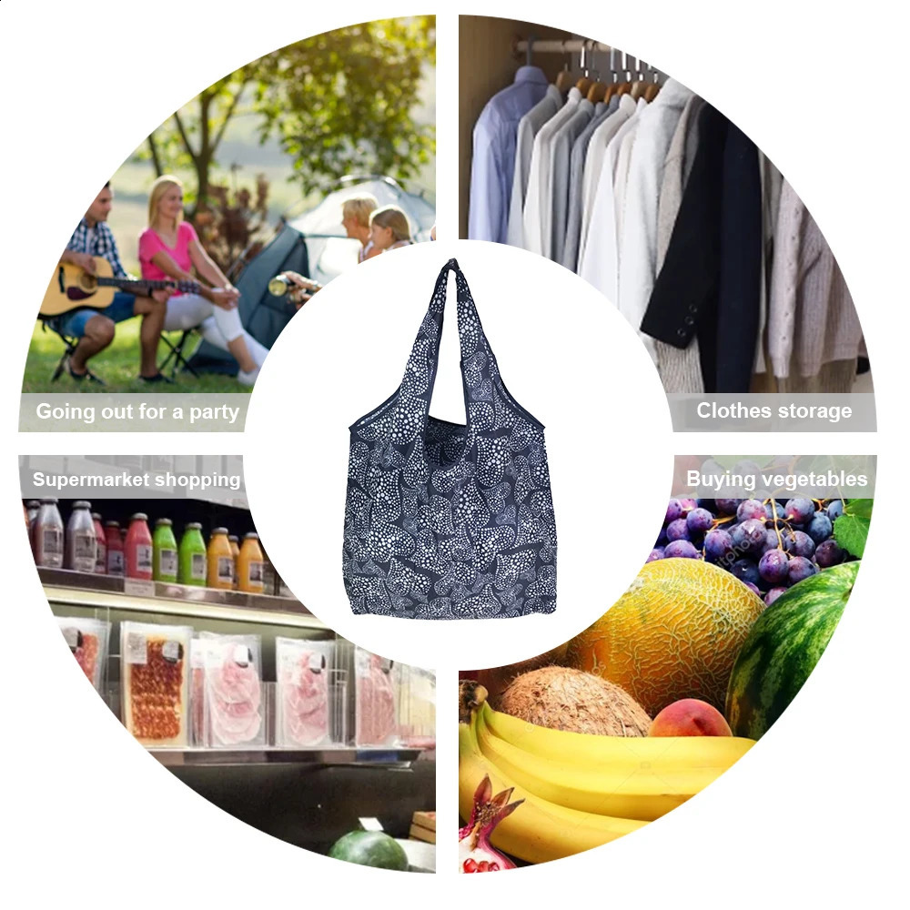 Reusable shopping bag Women Portable Foldable Tote Bag Eco Grocery Fashion Printing Large Capacity Handbags For Travel 240819