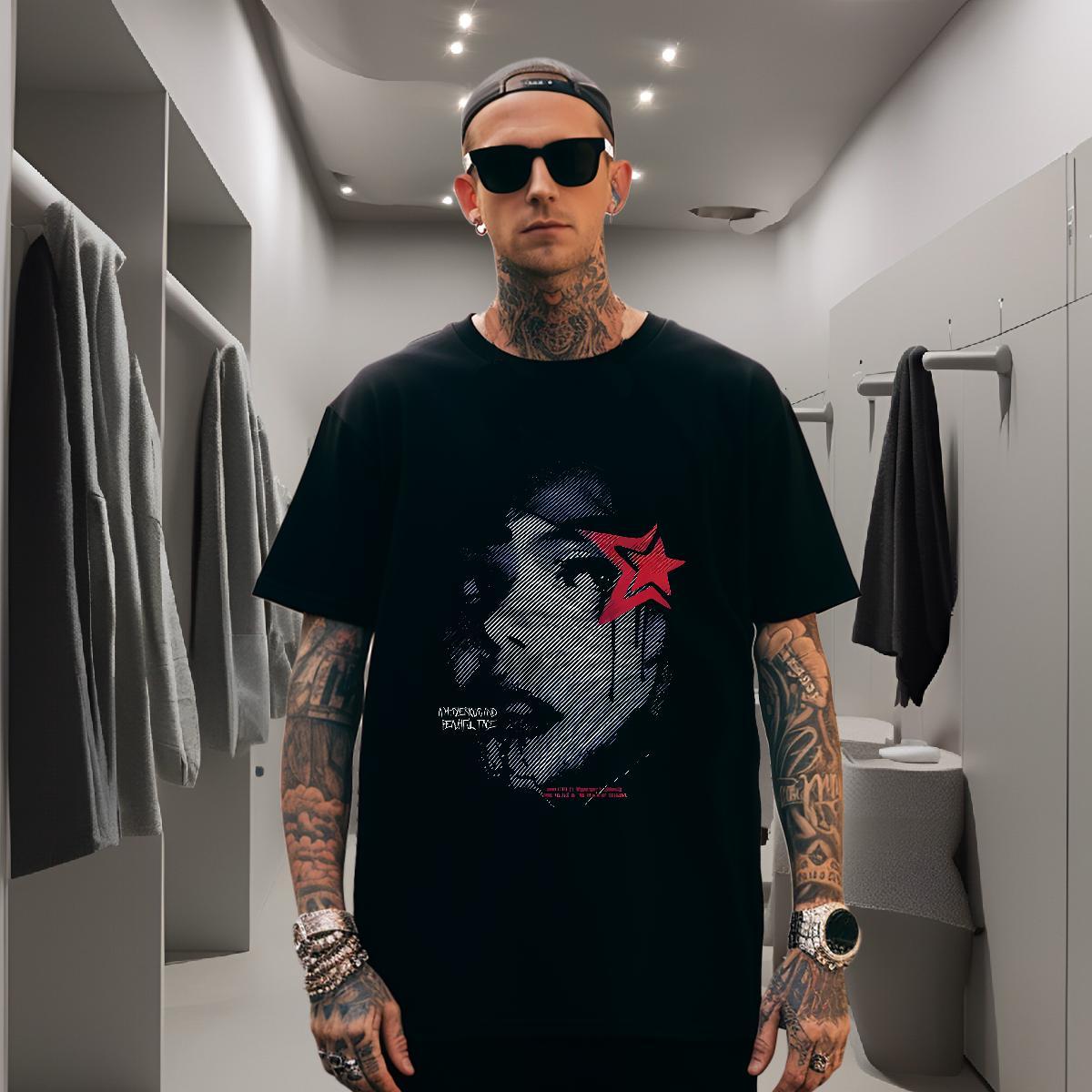 T-Shirts for Men 230g Pure Cotton star Hip Hop Round Neck Short Sleeve DIY Logo Oversized Men Tops Tees Brand TOP Quality Tee Shirt