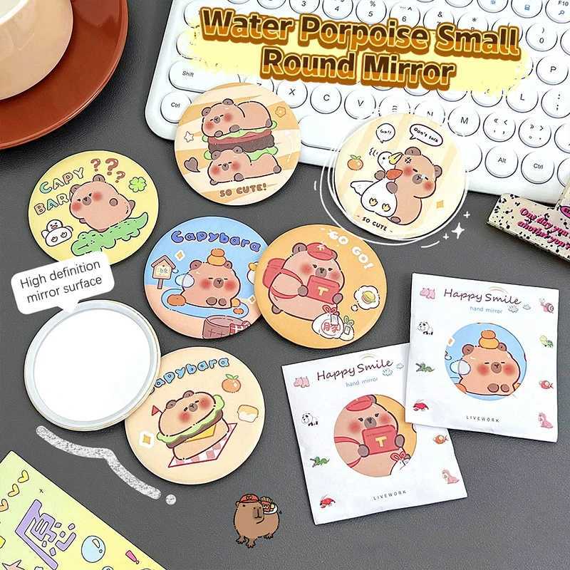 Portable Cute Round Small Mirror Cartoon Capybara Makeup Mirror Simple Pocket Compact Single-sided Makeup Mirror Small Gifts Y240819