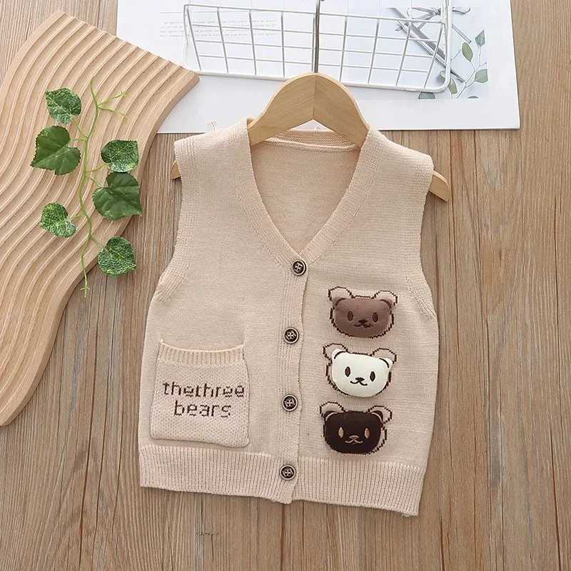 Spring Autumn New Outdoor Kids Knitted Vest Boys Girls Baby Solid Color Sweater Waistcoats Warm Soft V-neck Infant Vest CardiganXJ240819