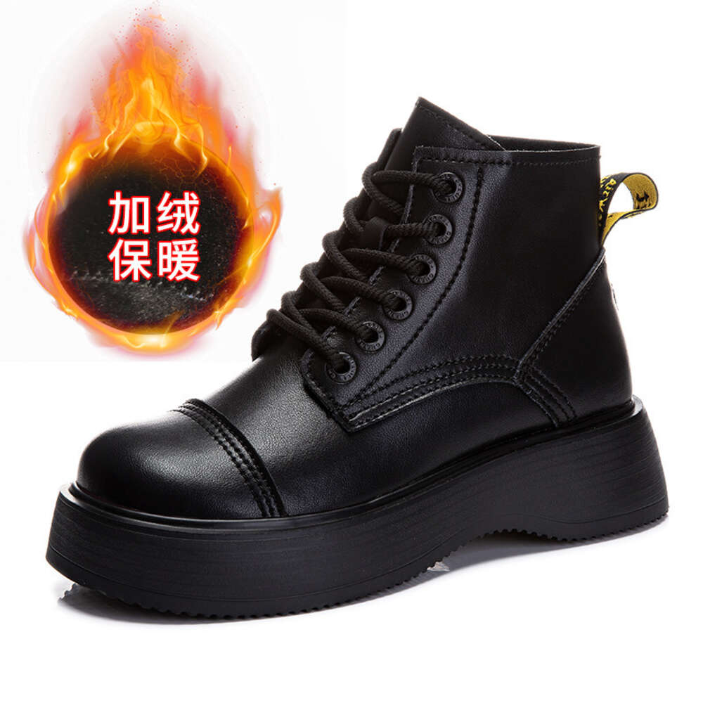 Ddmysports Foam Genuine Leather Martin For Women In Autumn And Winter New Thick Soled Versatile Casual Slim Boots Plush S OUTDOOR
