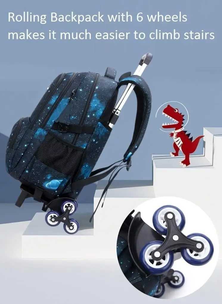Kids School Bag with Wheels Rolling Backpack for Boy Wheeled School Bag Wheels Trolley Bookbag Carry on Luggage with Lunch Bag Y240820