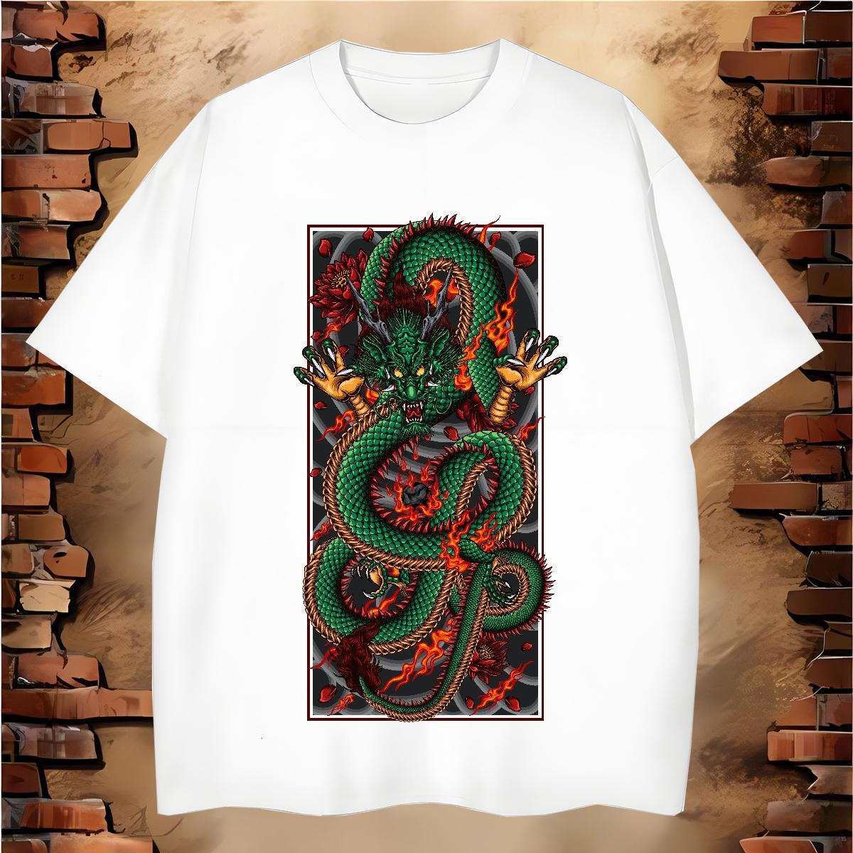 Men T Shirts 230g 100% Cotton dragon Home Outdoor Breathable Short Sleeve Floral Print Tshirt for Man Woman DIY Customized Designer Tops