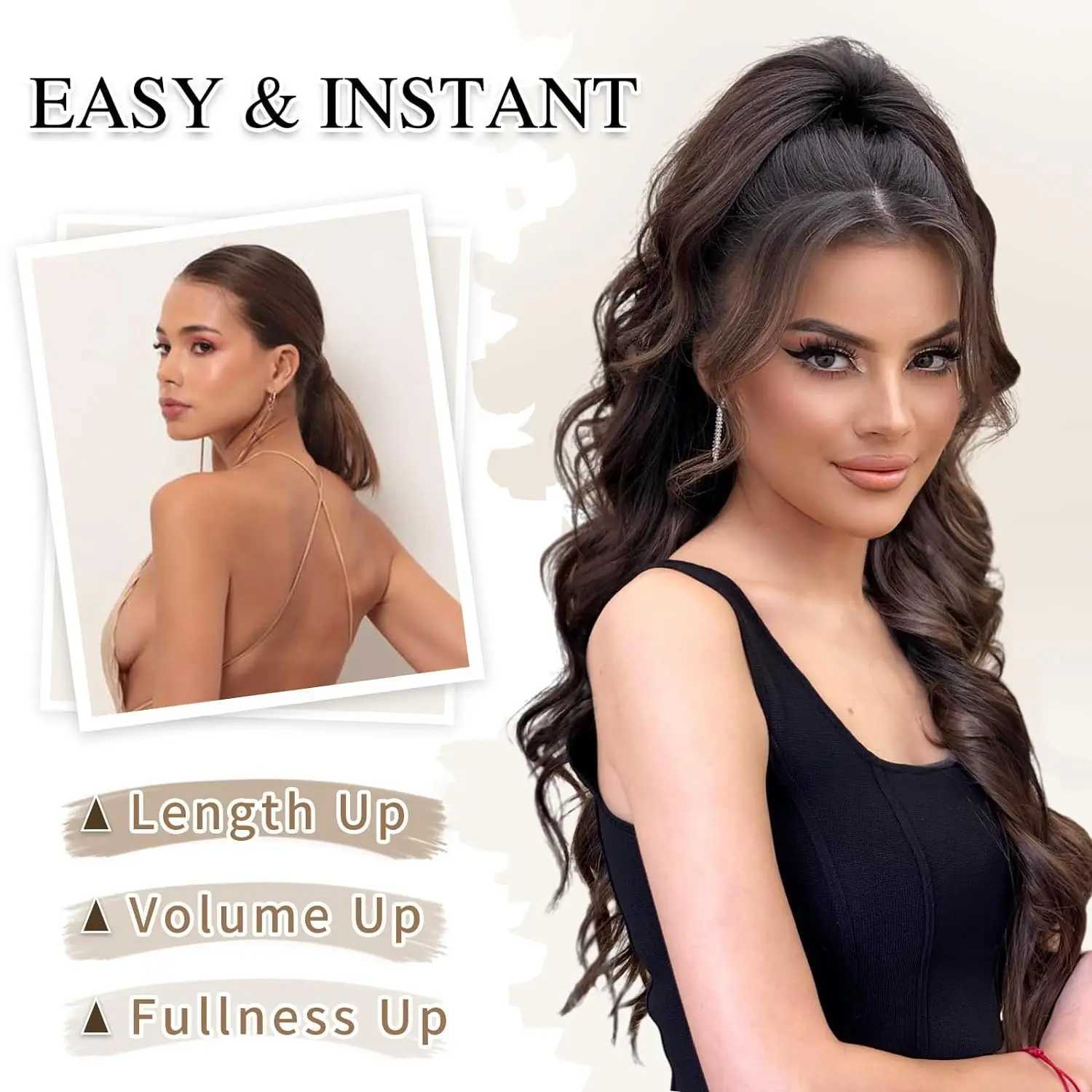 Brown flexible synthetic ponytail wraps around hair extends long waves fake tail braid for womens parties daily tail braid wig heat-resistant W240817
