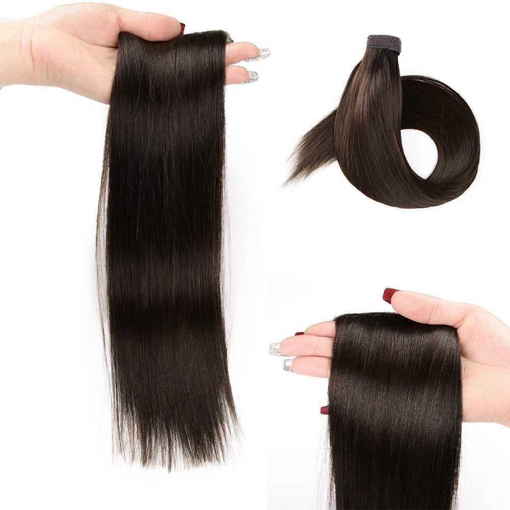 Ponytail extends around the magic wrap of hair adding hair. True ponytail extends from human hair to female 22 inches brown 2# 100g W240817
