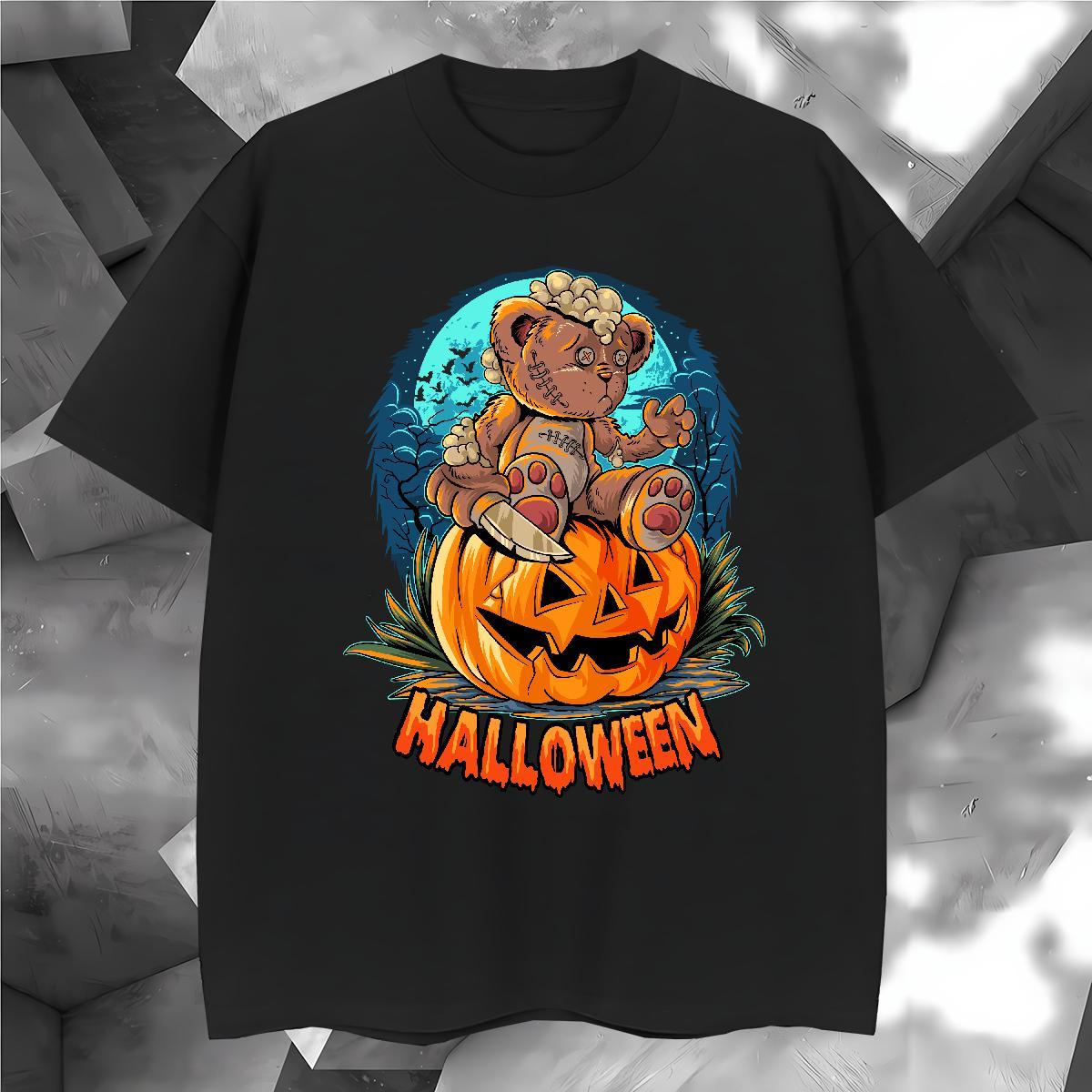 Soft Mens T Shirts halloween Crew Neck Breathable Summer Casual Plus Size Cartoon 230g Pure Cotton Tshirts 2024 Summer Tees Shirts