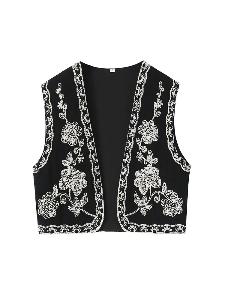 Tinsonan Vneck floral embroidered vest top casual retro sleeveless jacket 240819