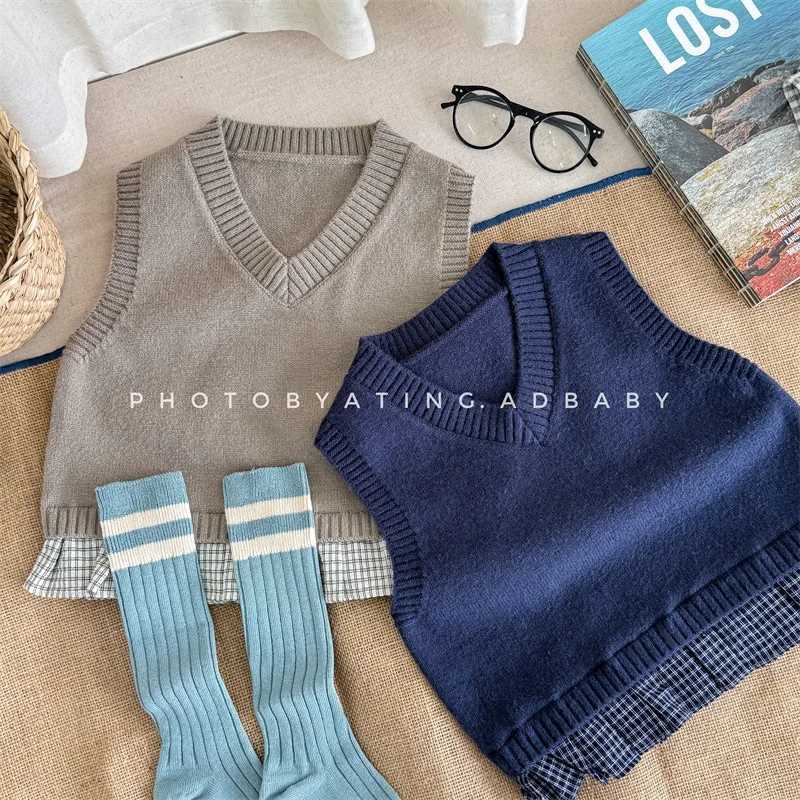2024 Autumn New Children Sweater Vest Cotton Girls Solid Casual Knitwear Baby Knitted Sleeveless Coat Kids Toddler ClothesXJ240819