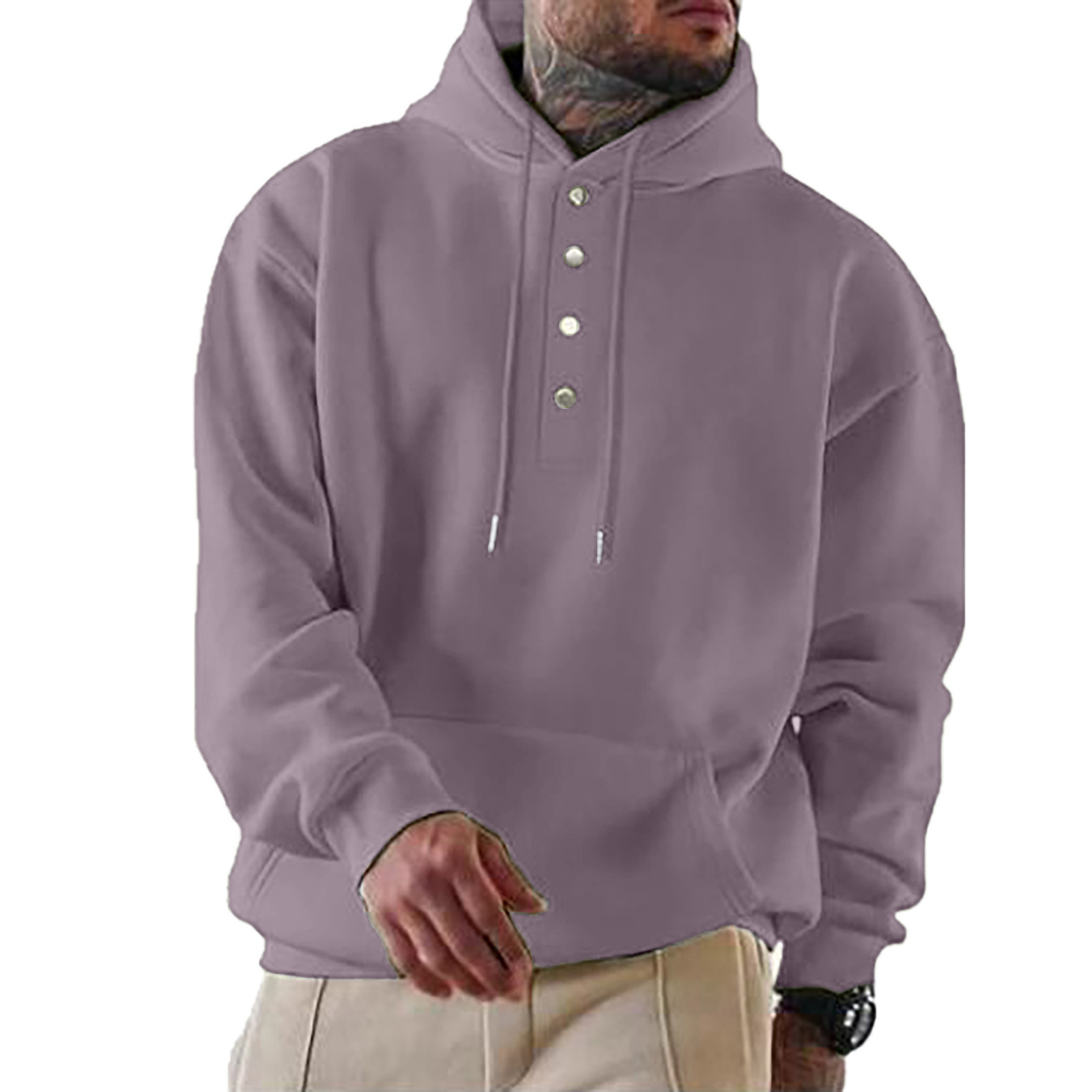 Mens Solid Color Casual Pullover Hoodie for Autumn Winter Fashion Warm Long Sleeve Sweater R240820
