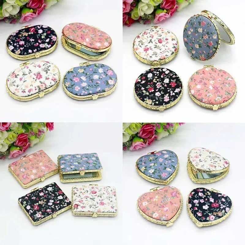 Pocket Floral Mirror Mini Makeup Compact Portable Two-side Folding Make Up Mirror Women Vintage Cosmetic Make Up For Gift 1pc Y240819
