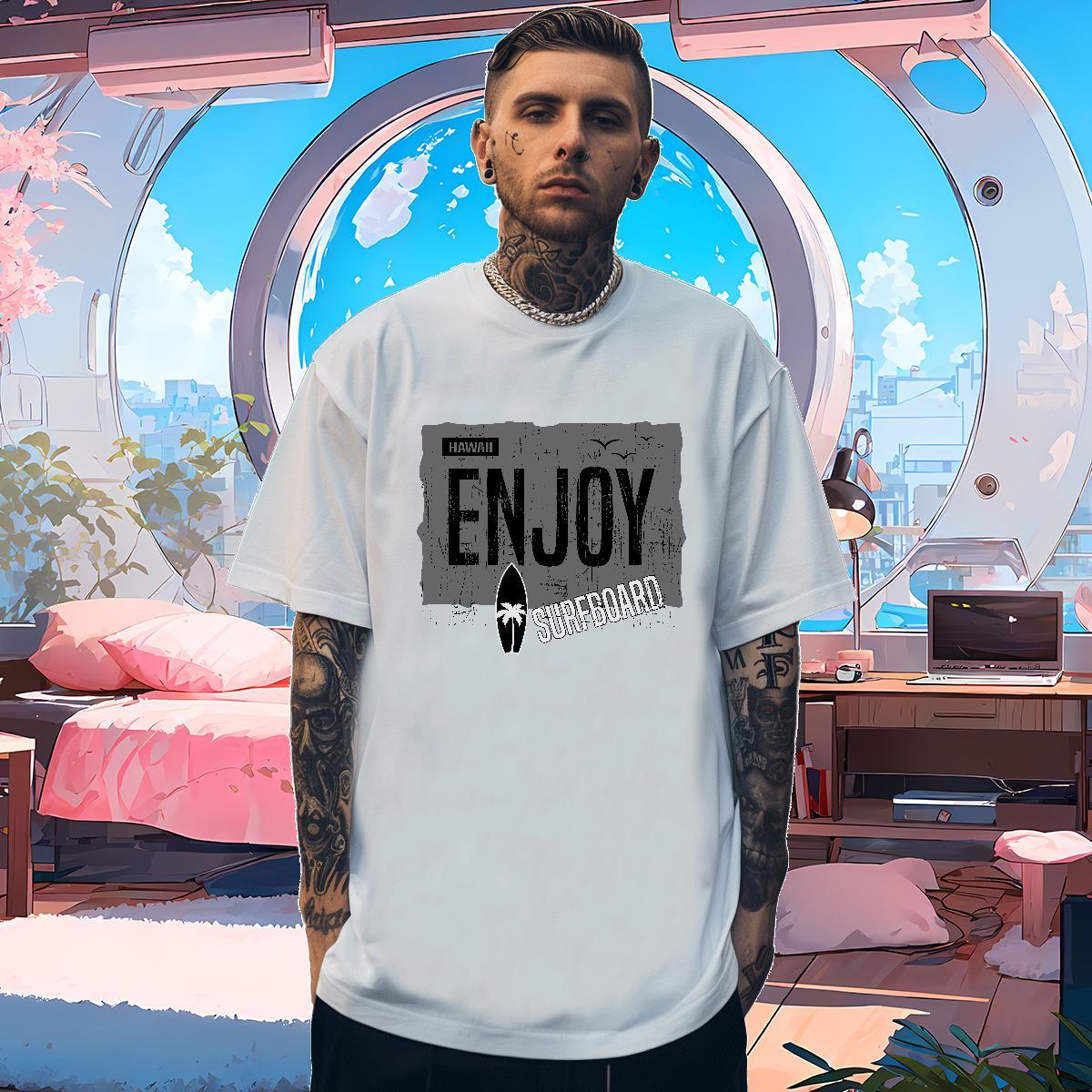 Classic enjoy 230g Cotton Men Tees Home Outdoor Short Sleeve Soft Mens T Shirts Classic Casual Floral Print Tshirts