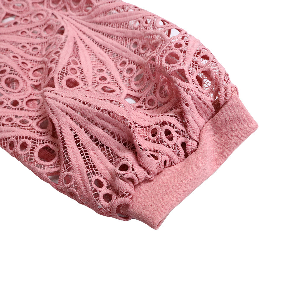 Elegant Women's Lace Flower Pleated Skirt - European & American Style Dress with Hook Closure