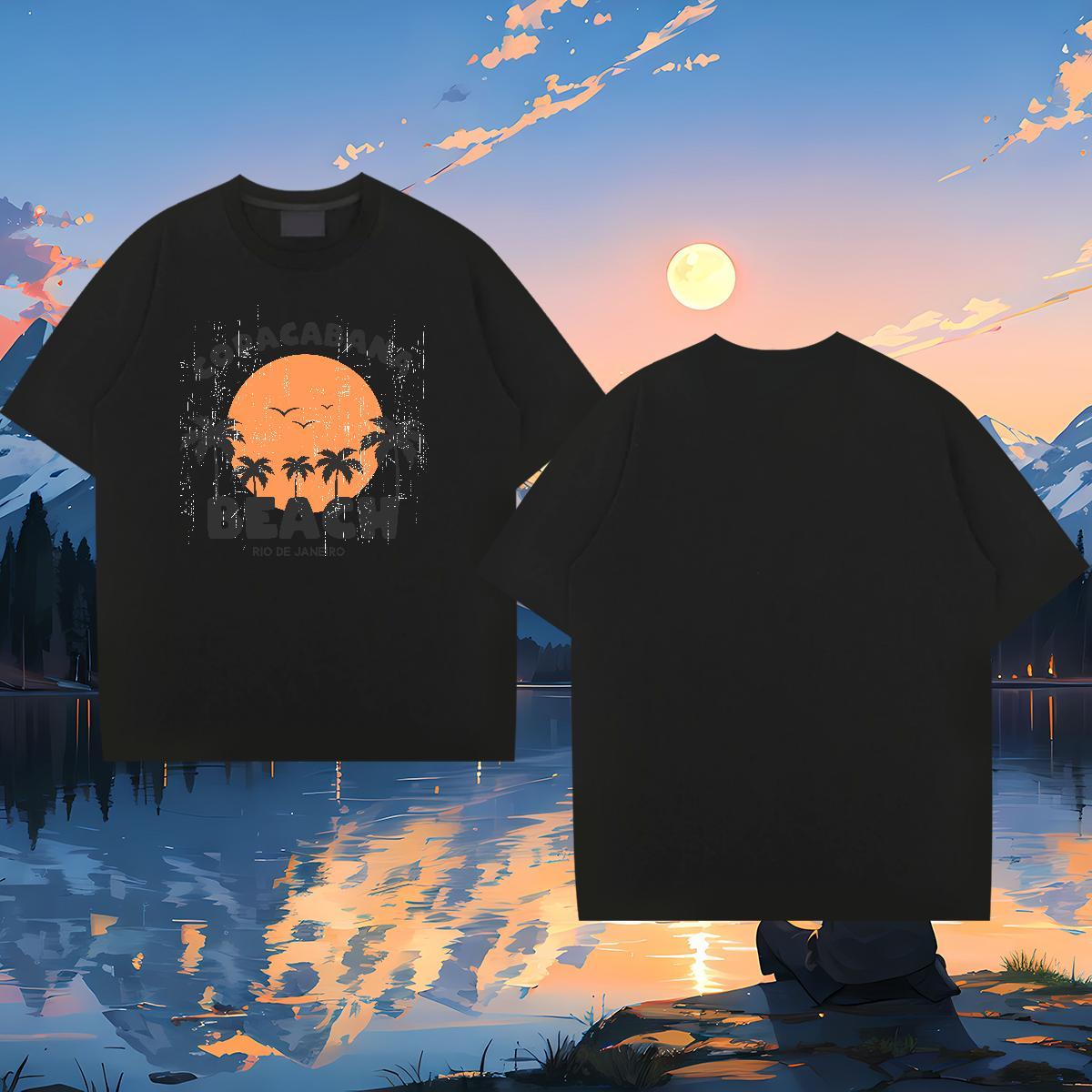 Designer beach 230g Pure Cotton Men Tshirts Home Outdoor Crew Neck Breathable T-Shirts for Men Fashion Casual Black White Top Tees