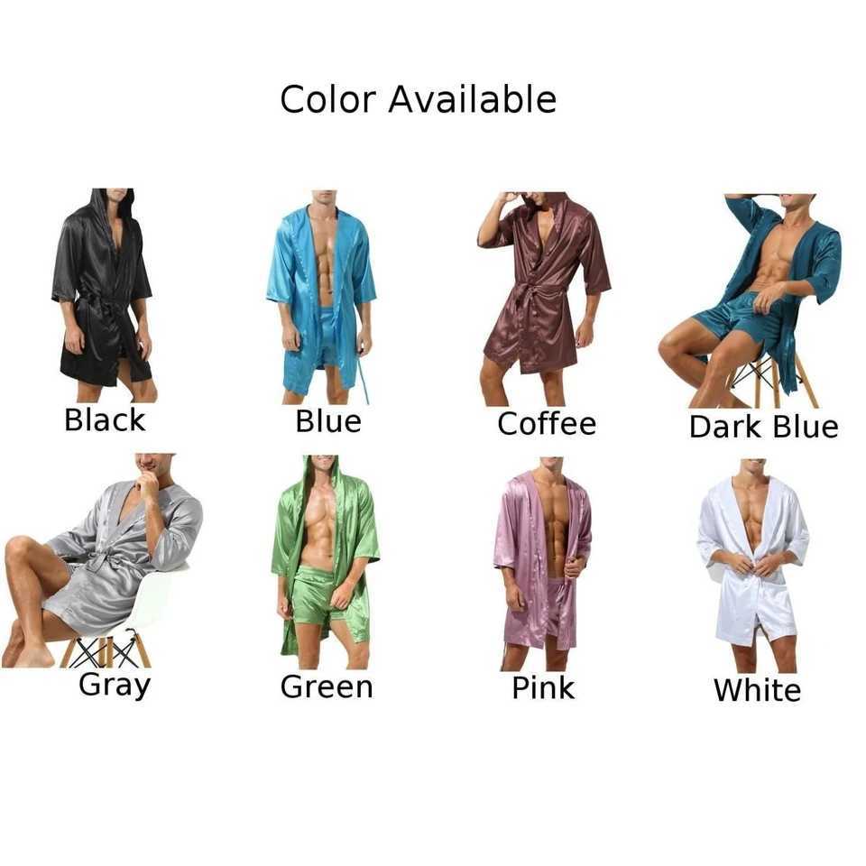 Mens Hoodie Loose Satin Silk Bathroom Sleepwear Large Lace Sleepwear Long Sleeve Yukata SleepwearW240719