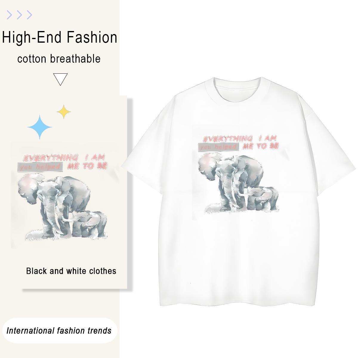 Casual New Womens Tshirts Sports Casual O Neck Short Sleeves Clothes Shirt Female 230g Pure Cotton Elephant Customized Print T-Shirts for Women
