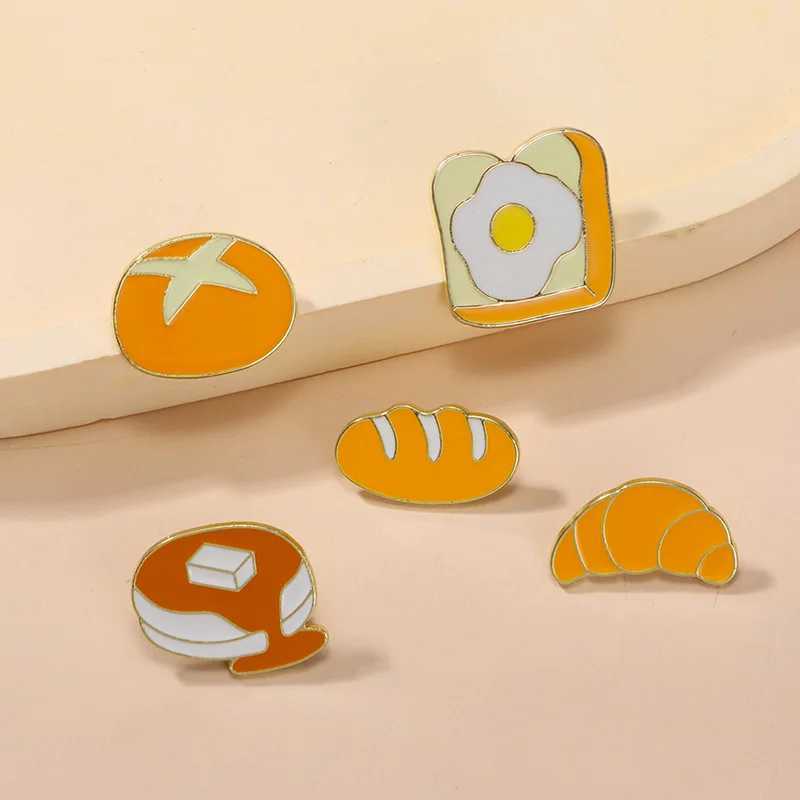 Cute cartoon bread series enamel bread creative food cow horn cake lapel pin badge backpack clothing hat accessories W240815